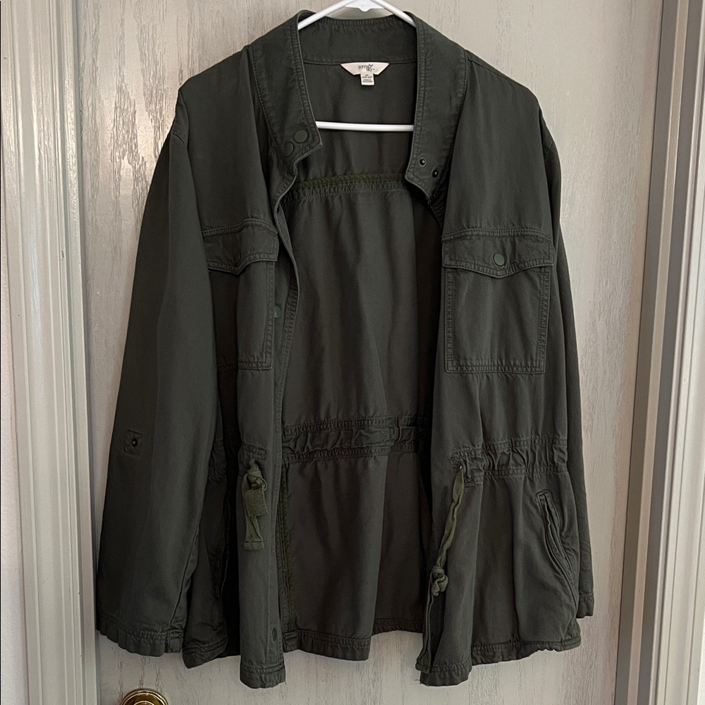 Cotton Blend Olive Utility Jacket with Drawstring Waist